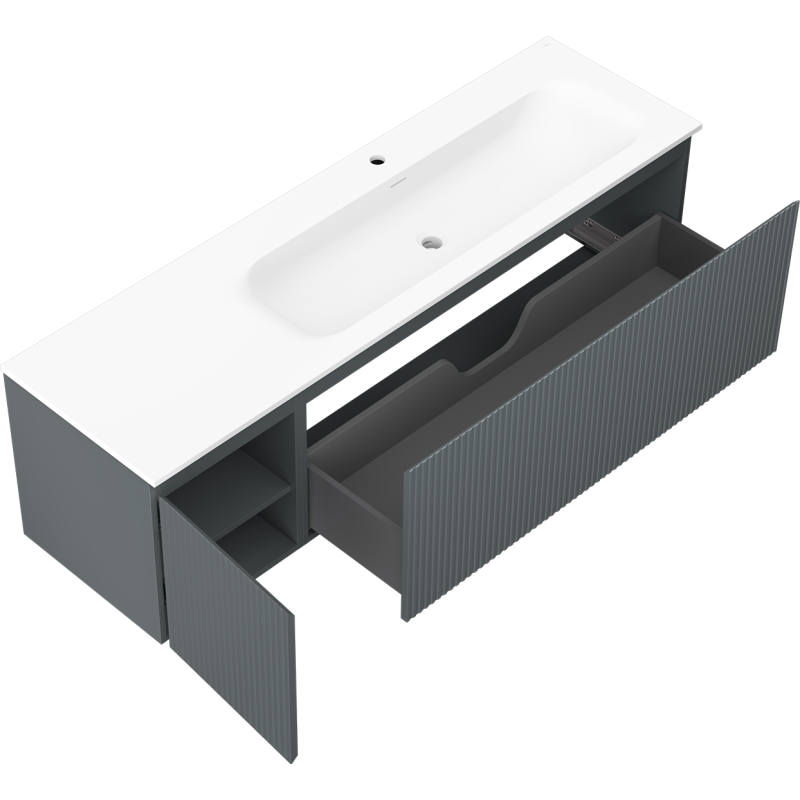 Mexen Rivel vonios spintelė 160 cm su praustuvu Vela dešinėje, 1S, 1D, ąžuolinis, grafito/balta matinė