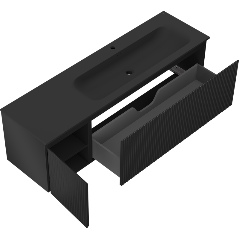 Mexen Rivel voniaus spintelė 160 cm su kriaukle Vela dešinė, 1S, 1D, įstumta, juoda matinė - 91A23-16047-3-BBFF71-W23P71