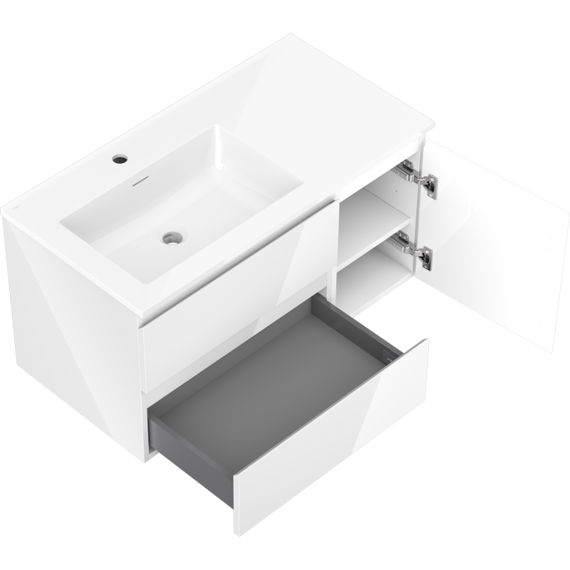 Mexen Orio vonios spintelė 90 cm su kairiuoju Otis praustuvu, 2S, 1D, balta blizgi - 91A13-09047-3-BBFFF00-W18L00