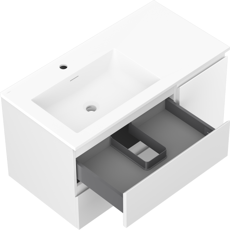 Mexen Orio vonios kambario spintelė 90 cm su kairiąja Otis praustuve, 2S, 1D, balta matinė - 91A13-09047-3-BBFFF01-W18L01