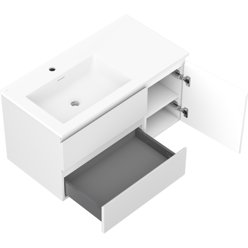 Mexen Orio vonios kambario spintelė 90 cm su kairiąja Otis praustuve, 2S, 1D, balta matinė - 91A13-09047-3-BBFFF01-W18L01