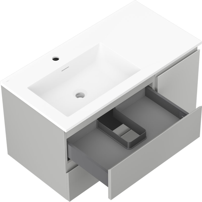 Mexen Orio vonios spintelė Otis 90 cm su kairės pusės kriaukle, 2S, 1D, pilka matinė/balta matinė