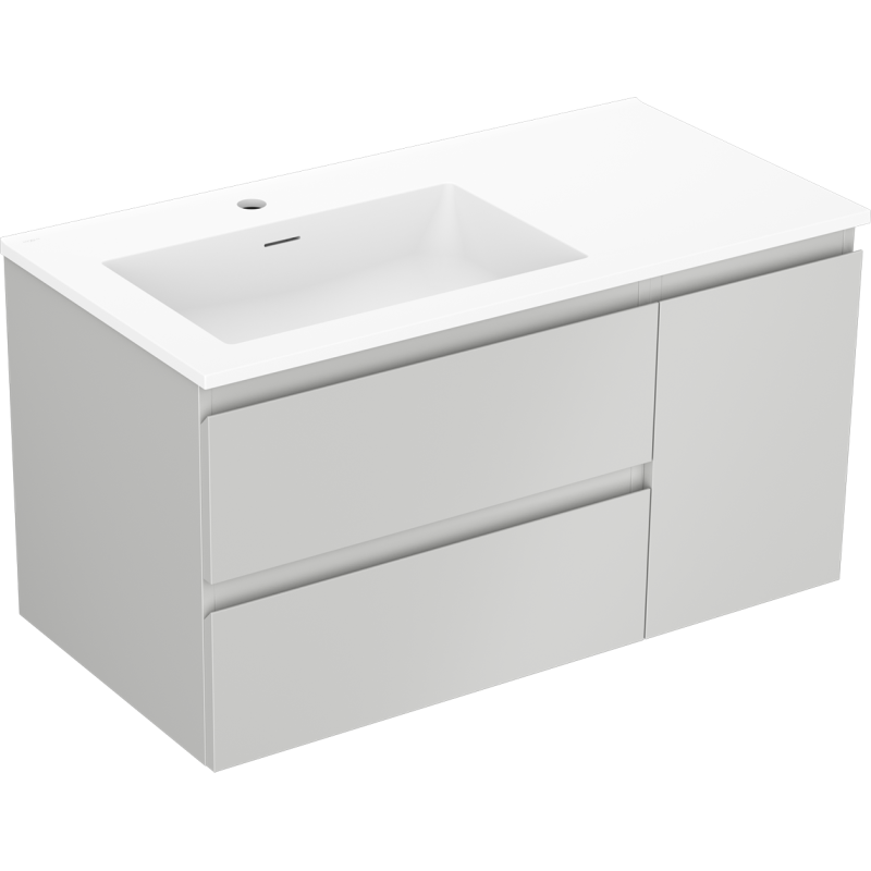 Mexen Orio vonios spintelė Otis 90 cm su kairės pusės kriaukle, 2S, 1D, pilka matinė/balta matinė