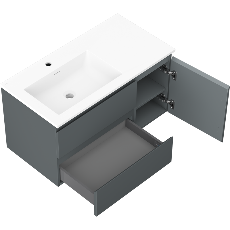 Mexen Orio vonios spintelė 90 cm su Otis kairia kriaukle, 2S, 1D, grafitas matinis/balta matinė - 91A13-09047-3-BBFFF66-W18L01