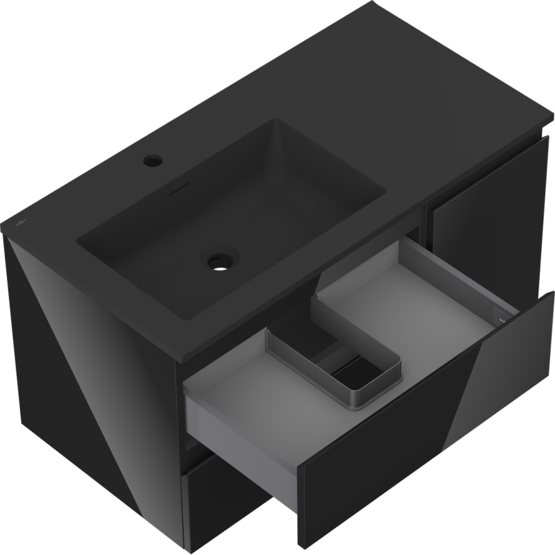 Mexen Orio Vonios spintelė 90 cm su kriaukle Otis kairė, 2S, 1D, juoda blizgi/juoda matinė - 91A13-09047-3-BBFFF70-W18L71