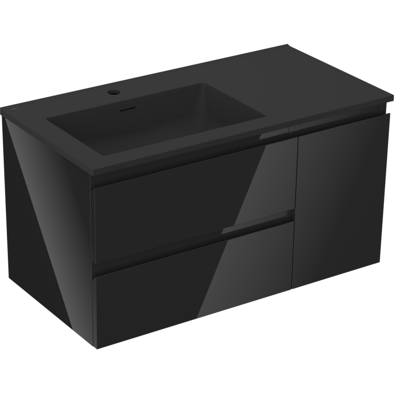 Mexen Orio Vonios spintelė 90 cm su kriaukle Otis kairė, 2S, 1D, juoda blizgi/juoda matinė - 91A13-09047-3-BBFFF70-W18L71