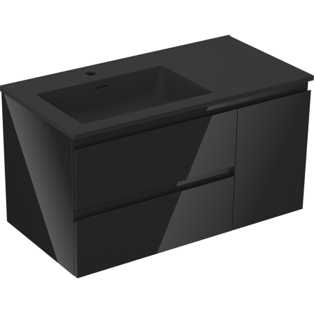 Mexen Orio Vonios spintelė 90 cm su kriaukle Otis kairė, 2S, 1D, juoda blizgi/juoda matinė - 91A13-09047-3-BBFFF70-W18L71