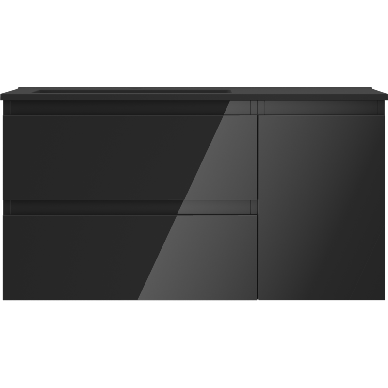 Mexen Orio Vonios spintelė 90 cm su kriaukle Otis kairė, 2S, 1D, juoda blizgi/juoda matinė - 91A13-09047-3-BBFFF70-W18L71