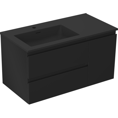 Mexen Orio vonios kambario spintelė 90 cm su Otis kairine kriaukle, 2S, 1D, juoda matinė - 91A13-09047-3-BBFFF71-W18L71