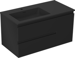 Mexen Orio vonios kambario spintelė 90 cm su Otis kairine kriaukle, 2S, 1D, juoda matinė - 91A13-09047-3-BBFFF71-W18L71