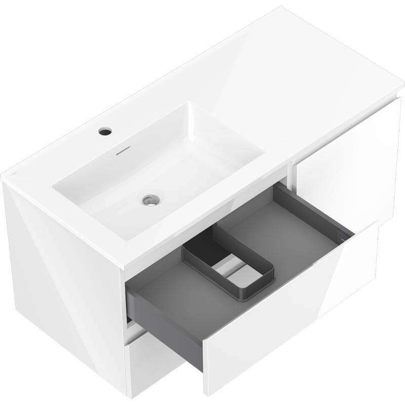 Mexen Orio vonios kambario spintelė 100 cm su dešiniąja Otis kriaukle, 2S, 1D, baltas blizgesys - 91A13-10047-3-BBFFF00-W18L00