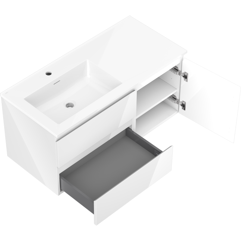 Mexen Orio vonios kambario spintelė 100 cm su dešiniąja Otis kriaukle, 2S, 1D, baltas blizgesys - 91A13-10047-3-BBFFF00-W18L00