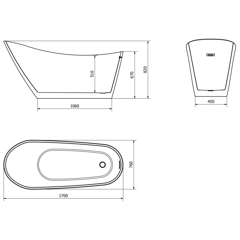 Mexen Oviedo laisvai stovinti vonia 170 x 76 cm, balta - 51561707600