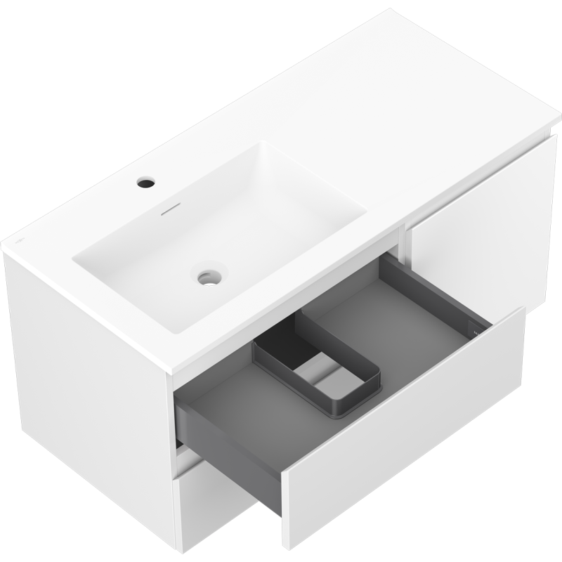 Mexen Orio vonios spintelė 100 cm su kairine Otis kriaukle, 2S, 1D, balta matinė - 91A13-10047-3-BBFFF01-W18L01