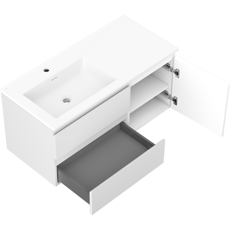 Mexen Orio vonios spintelė 100 cm su kairine Otis kriaukle, 2S, 1D, balta matinė - 91A13-10047-3-BBFFF01-W18L01