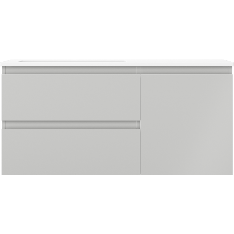 Mexen Orio vonios spintelė 100 cm su kairės pusės kriaukle Otis, 2 stalčiai, 1 durys, pilka matinė/balta matinė