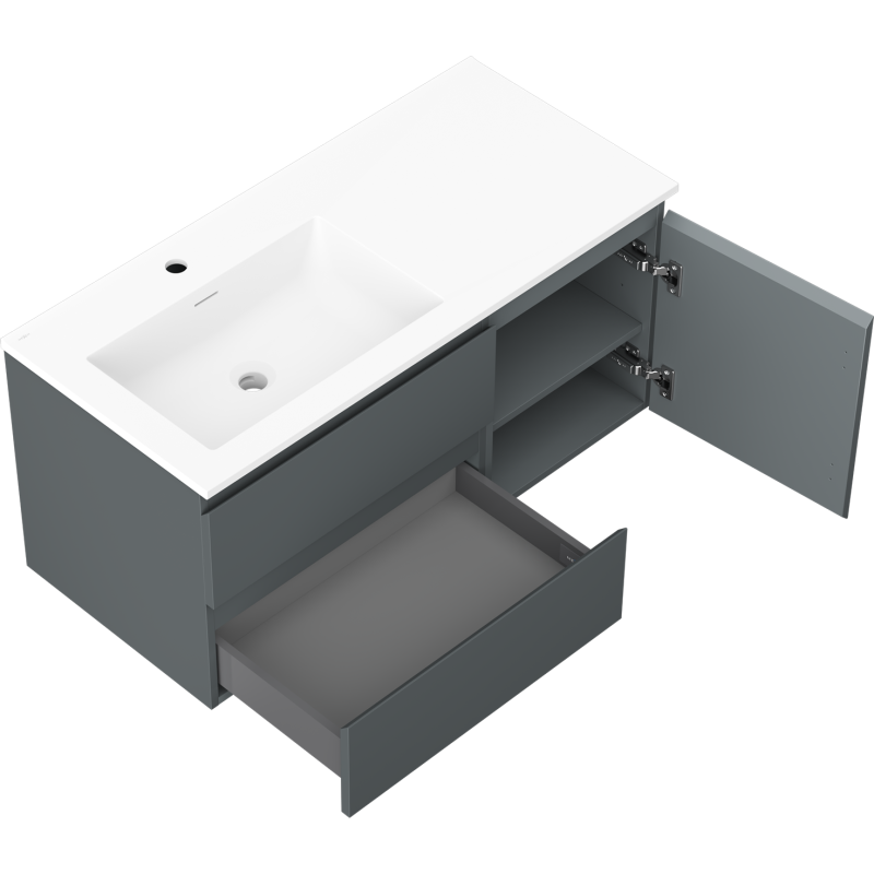 Mexen Orio vonios spintelė 100 cm su kairiąja Otis kriaukle, 2S, 1D, grafito matinė/balta matinė - 91A13-10047-3-BBFFF66-W18L01