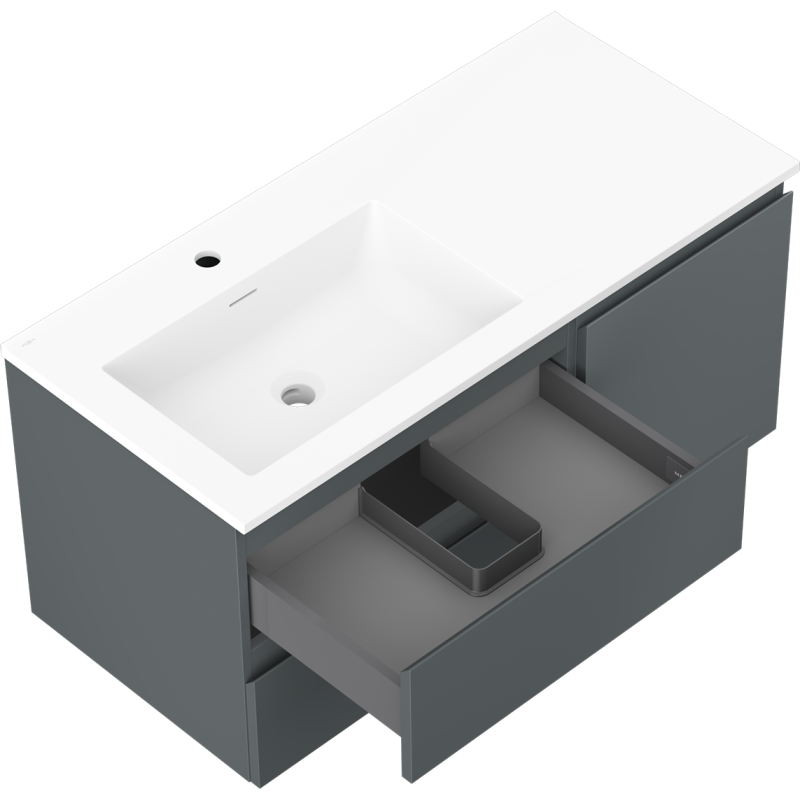 Mexen Orio vonios spintelė 100 cm su kairiąja Otis kriaukle, 2S, 1D, grafito matinė/balta matinė - 91A13-10047-3-BBFFF66-W18L01