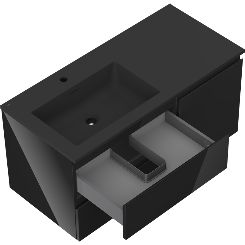 Mexen Orio vonios spintelė 100 cm su Otis kairiuoju kriaukle, 2S, 1D, juoda blizgi/juoda matinė - 91A13-10047-3-BBFFF70-W18L71