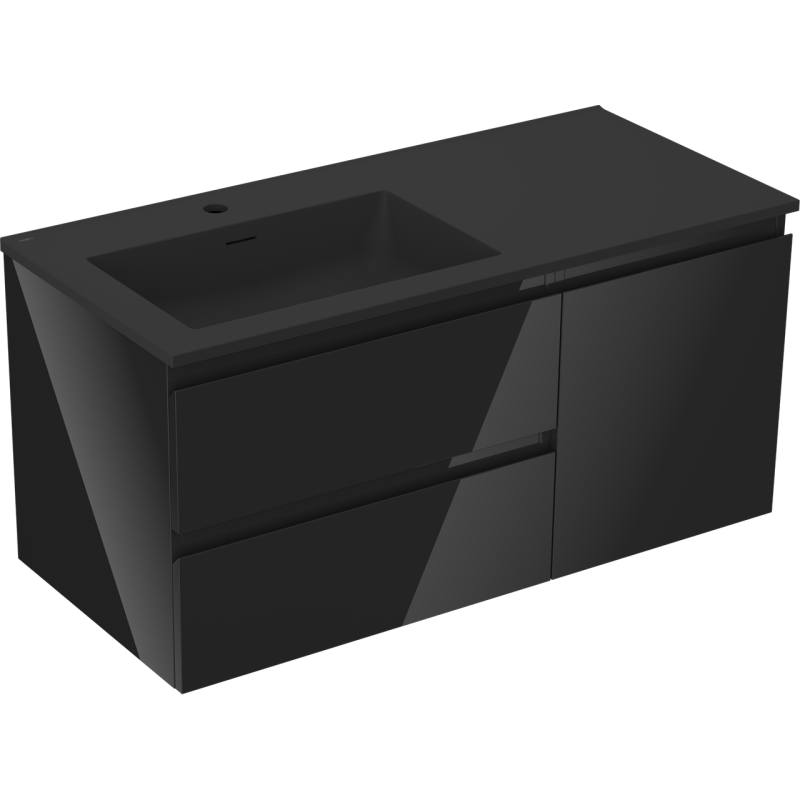 Mexen Orio vonios spintelė 100 cm su Otis kairiuoju kriaukle, 2S, 1D, juoda blizgi/juoda matinė - 91A13-10047-3-BBFFF70-W18L71