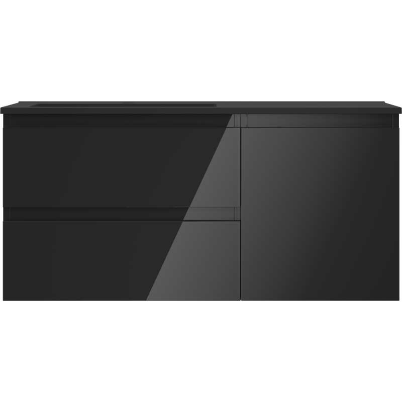 Mexen Orio vonios spintelė 100 cm su Otis kairiuoju kriaukle, 2S, 1D, juoda blizgi/juoda matinė - 91A13-10047-3-BBFFF70-W18L71