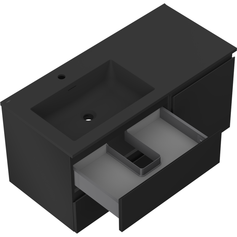Mexen Orio vonios kambario spintelė 100 cm su kairiąja kriaukle Otis, 2S, 1D, juoda matinė - 91A13-10047-3-BBFFF71-W18L71