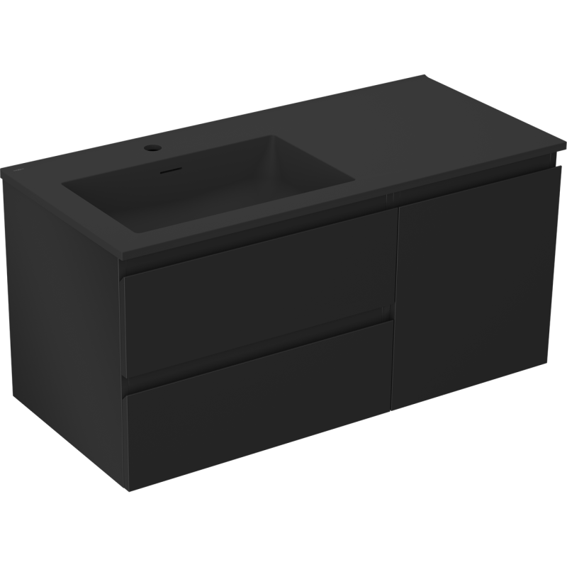 Mexen Orio vonios kambario spintelė 100 cm su kairiąja kriaukle Otis, 2S, 1D, juoda matinė - 91A13-10047-3-BBFFF71-W18L71