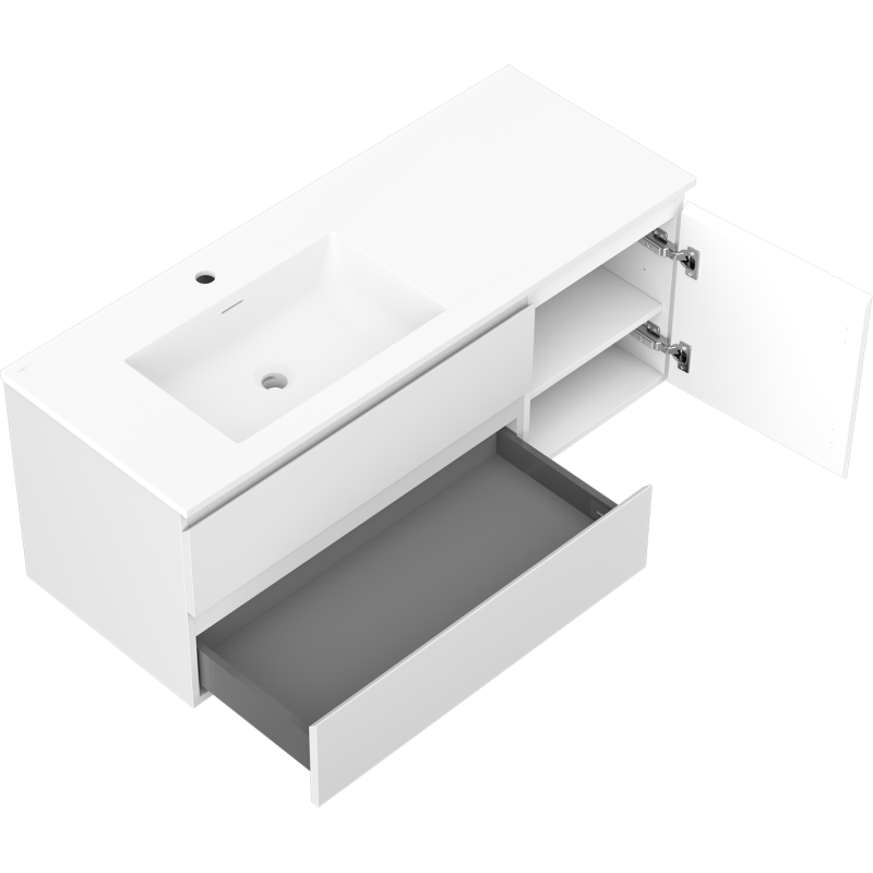 Mexen Orio vonios spintelė 120 cm su Otis kairiojo šono praustuvu, 2S, 1D, balta matinė - 91A13-12047-3-BBFFF01-W18L01