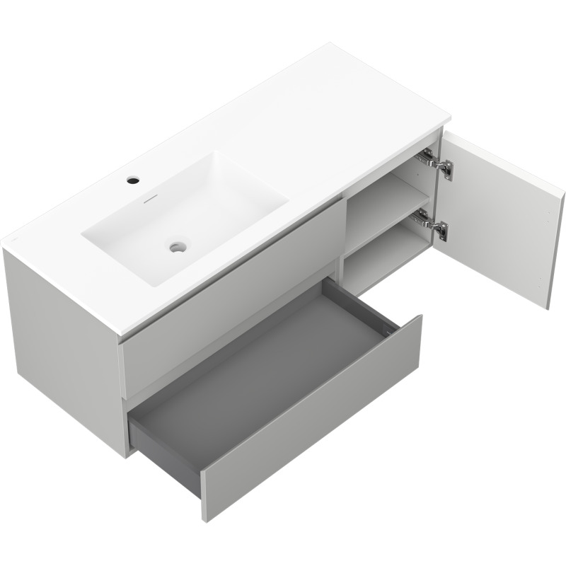 Mexen Orio vonios spintelė 120 cm su Otis kairiąja praustuve, 2S, 1D, pilka matinė/balta matinė - 91A13-12047-3-BBFFF62-W18L01