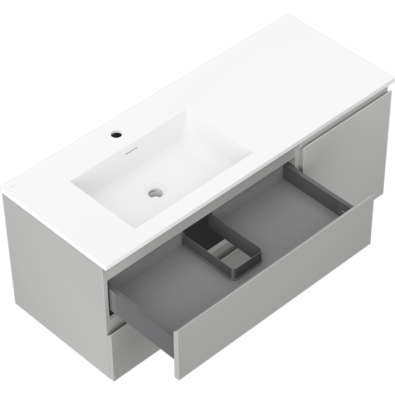 Mexen Orio vonios spintelė 120 cm su Otis kairiąja praustuve, 2S, 1D, pilka matinė/balta matinė - 91A13-12047-3-BBFFF62-W18L01