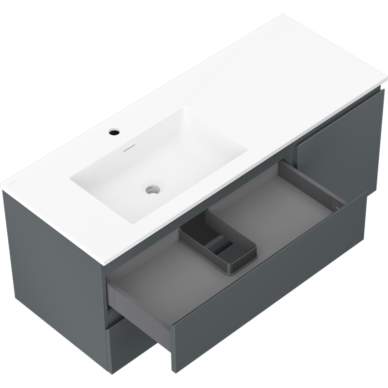 Mexen Orio 120 cm vonios spintelė su Otis kairine kriaukle, 2S, 1D, matinė grafitas/balta matinė