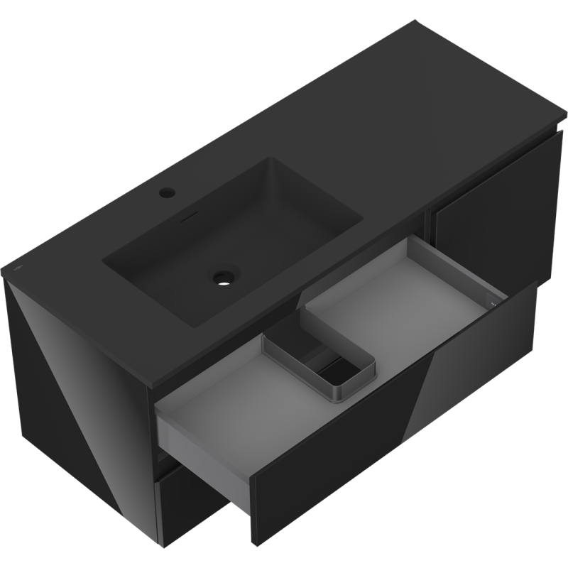 Mexen Orio vonios spintelė 120 cm su Otis kairiąja kriaukle, 2S, 1D, juoda blizga/juoda matinė - 91A13-12047-3-BBFFF70-W18L71