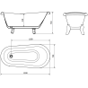 Mexen Retro laisvai pastatoma vonia 150 x 73 cm, balta, kojos baltos - 53251507300-20