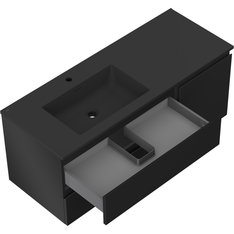 Mexen Orio vonios spintelė 120 cm su kriaukle Otis kaire, 2S, 1D, juodas matinis - 91A13-12047-3-BBFFF71-W18L71