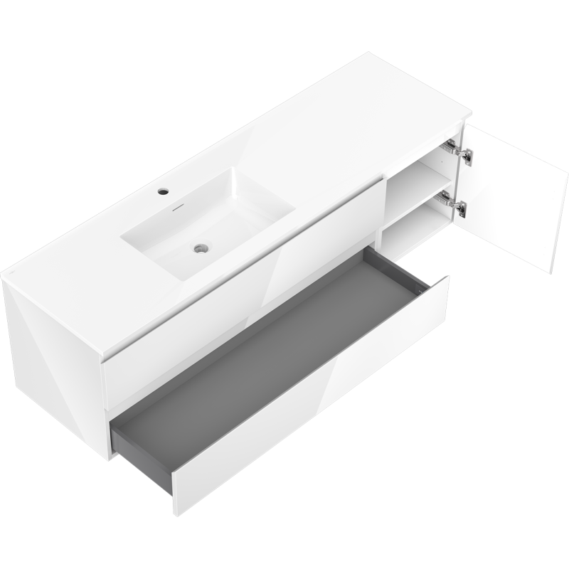 Mexen Orio vonios kambario spintelė 160 cm su Otis kriaukle kairės pusės, 2S, 1D, balta blizgi - 91A13-16047-3-BBFFF00-W18L00