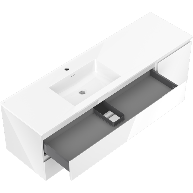 Mexen Orio vonios kambario spintelė 160 cm su Otis kriaukle kairės pusės, 2S, 1D, balta blizgi - 91A13-16047-3-BBFFF00-W18L00