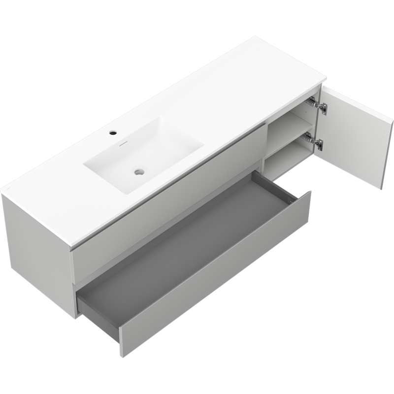 Mexen Orio vonios spintelė 160 cm su Otis kriaukle kairė, 2S, 1D, pilka matinė/balta matinė - 91A13-16047-3-BBFFF62-W18L01