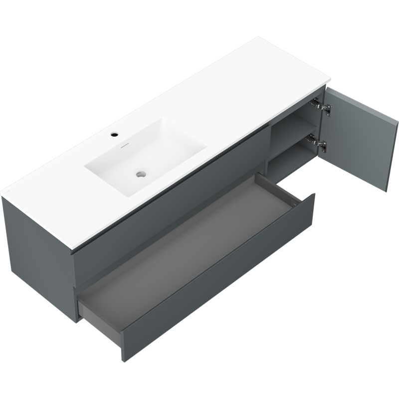 Mexen Orio vonios spintelė 160 cm su kriaukle Otis kairė, 2S, 1D, grafito matinė/balta matinė - 91A13-16047-3-BBFFF66-W18L01