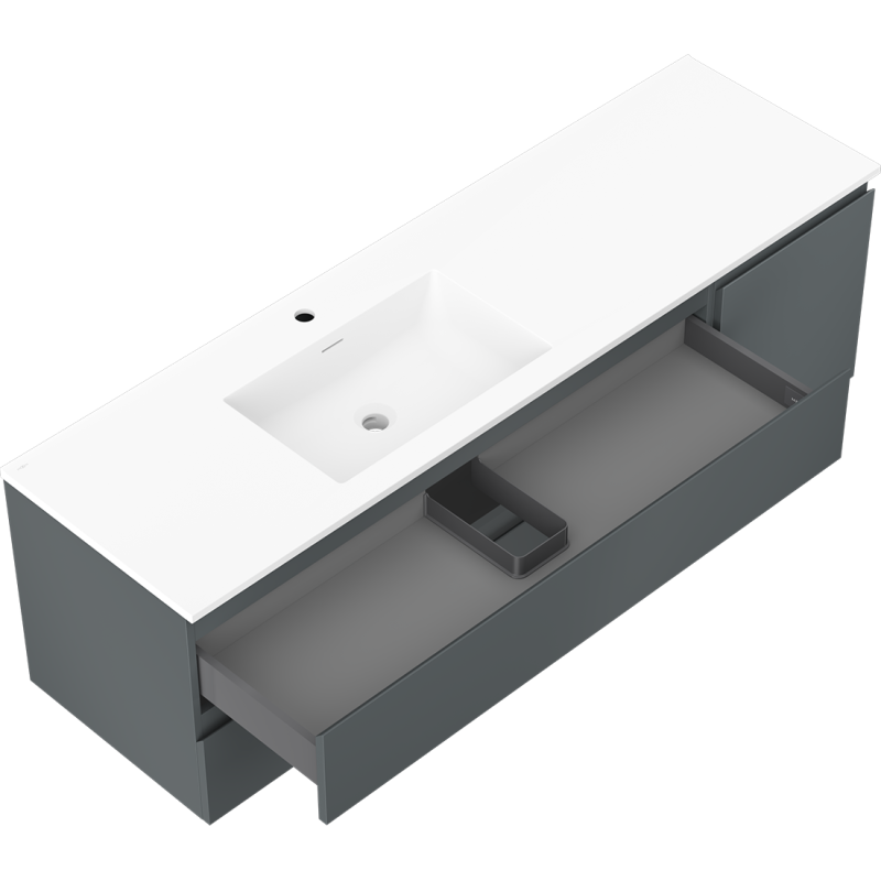 Mexen Orio vonios spintelė 160 cm su kriaukle Otis kairė, 2S, 1D, grafito matinė/balta matinė - 91A13-16047-3-BBFFF66-W18L01