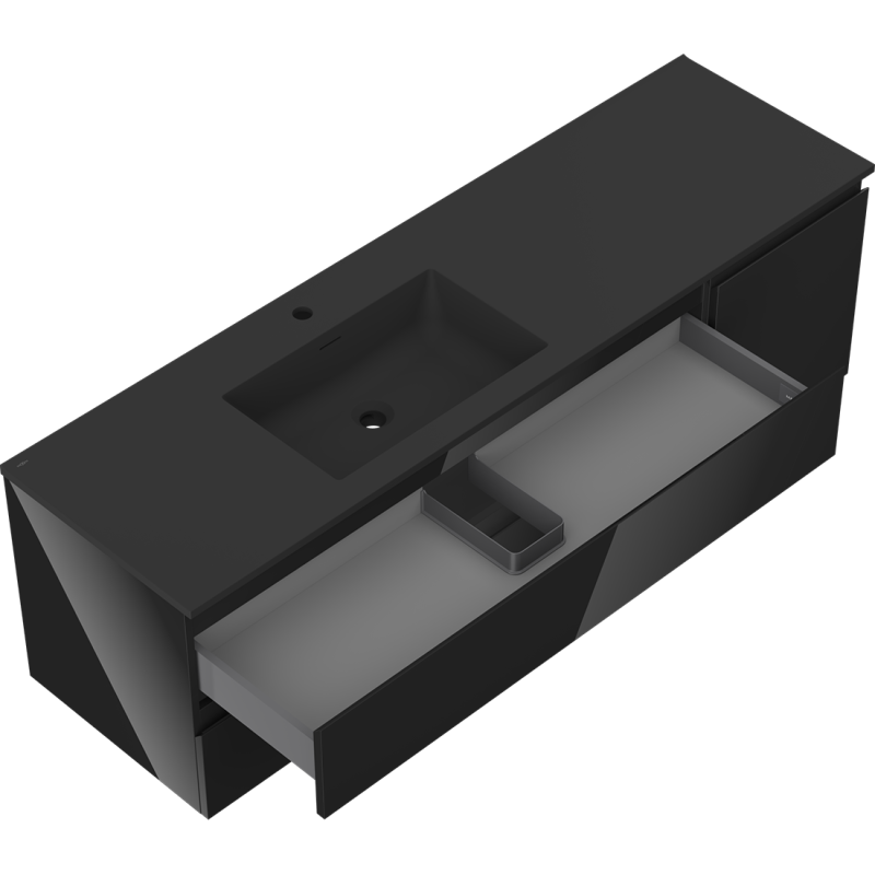 Mexen Orio vonios spintelė 160 cm su Otis kairine kriaukle, 2S, 1D, juoda blizgi/juoda matinė - 91A13-16047-3-BBFFF70-W18L71