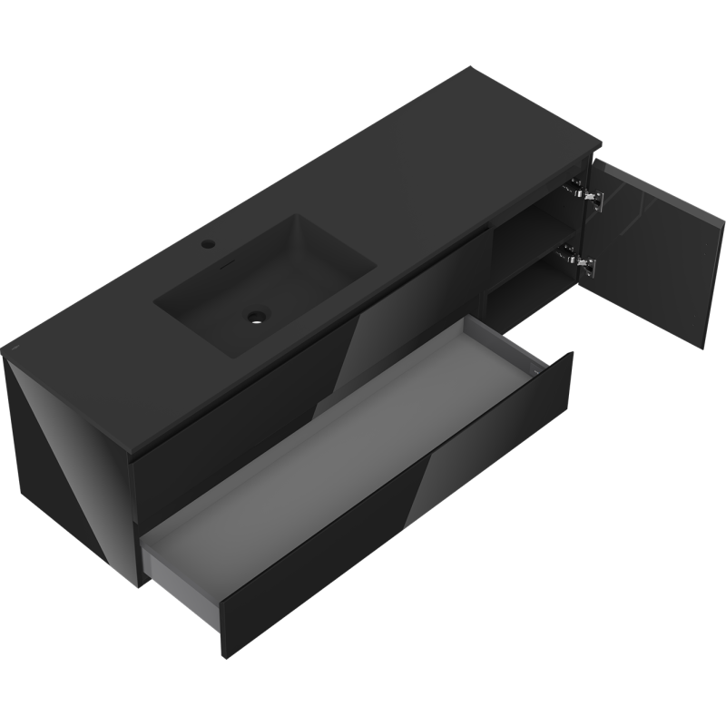 Mexen Orio vonios spintelė 160 cm su Otis kairine kriaukle, 2S, 1D, juoda blizgi/juoda matinė - 91A13-16047-3-BBFFF70-W18L71
