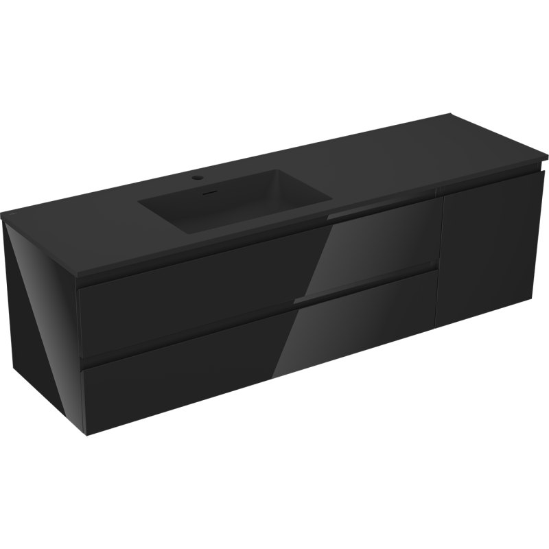 Mexen Orio vonios spintelė 160 cm su Otis kairine kriaukle, 2S, 1D, juoda blizgi/juoda matinė - 91A13-16047-3-BBFFF70-W18L71