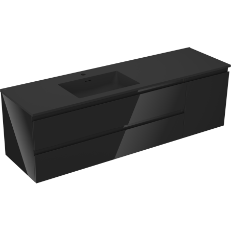 Mexen Orio vonios spintelė 160 cm su Otis kairine kriaukle, 2S, 1D, juoda blizgi/juoda matinė - 91A13-16047-3-BBFFF70-W18L71