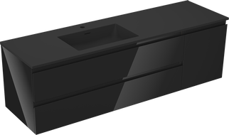 Mexen Orio vonios spintelė 160 cm su Otis kairine kriaukle, 2S, 1D, juoda blizgi/juoda matinė - 91A13-16047-3-BBFFF70-W18L71
