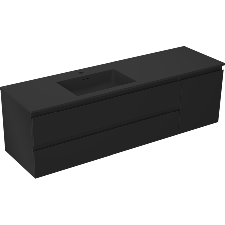 Mexen Orio vonios spintelė 160 cm su Otis kairiuoju praustuvu, 2S, 1D, juoda matinė - 91A13-16047-3-BBFFF71-W18L71