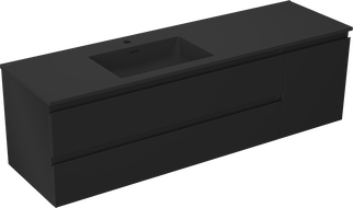 Mexen Orio vonios spintelė 160 cm su Otis kairiuoju praustuvu, 2S, 1D, juoda matinė - 91A13-16047-3-BBFFF71-W18L71