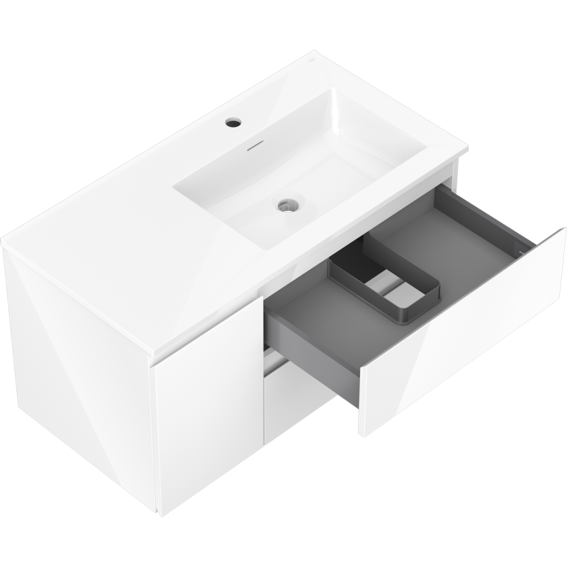 Mexen Orio vonios spintelė 90 cm su Otis praustuvu dešinėje, 2S, 1D, blizgi balta - 91A13-09047-3-BBFFF00-W18P00