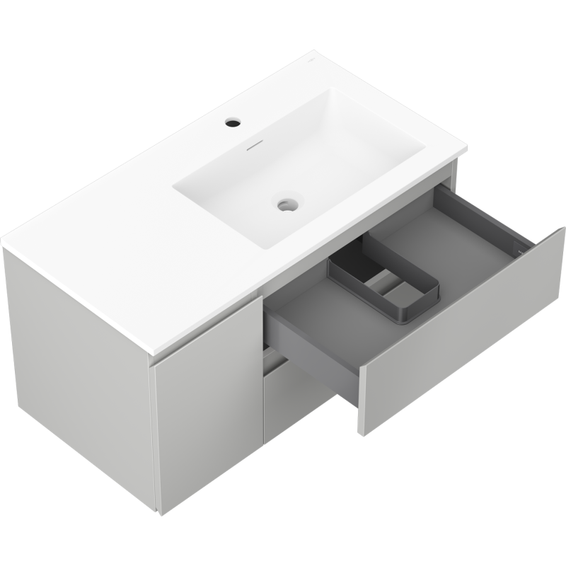 Mexen Orio vonios spintelė 90 cm su kriaukle Otis dešinė, 2S, 1D, pilkai matinė/balta matinė - 91A13-09047-3-BBFFF62-W18P01