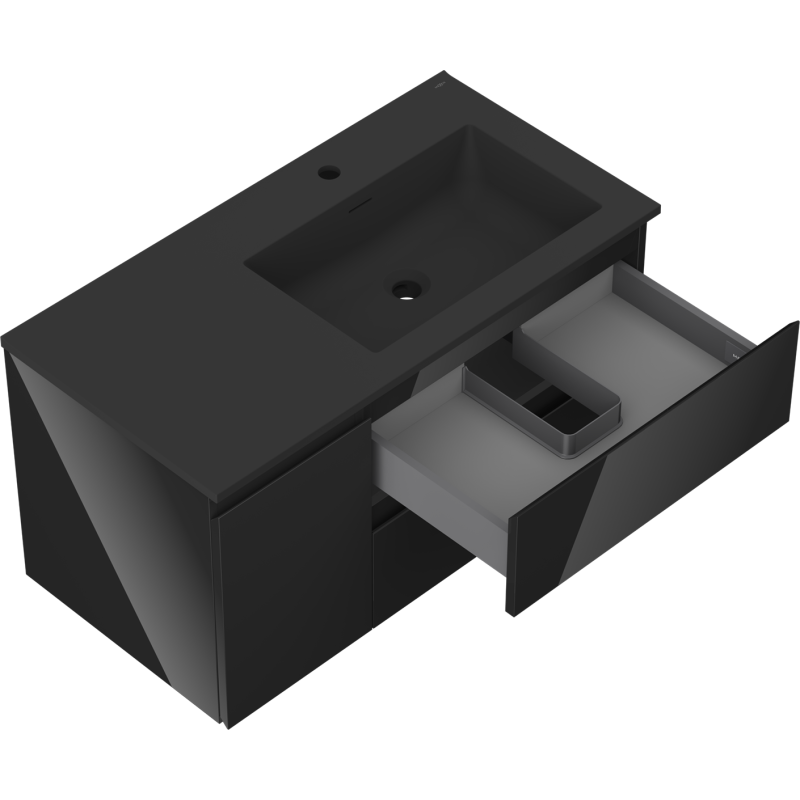 Mexen Orio vonios spintelė 90 cm su Otis dešine kriaukle, 2S, 1D, juoda blizgi/juoda matinė - 91A13-09047-3-BBFFF70-W18P71