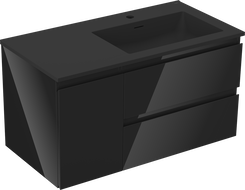 Mexen Orio vonios spintelė 90 cm su Otis dešine kriaukle, 2S, 1D, juoda blizgi/juoda matinė - 91A13-09047-3-BBFFF70-W18P71